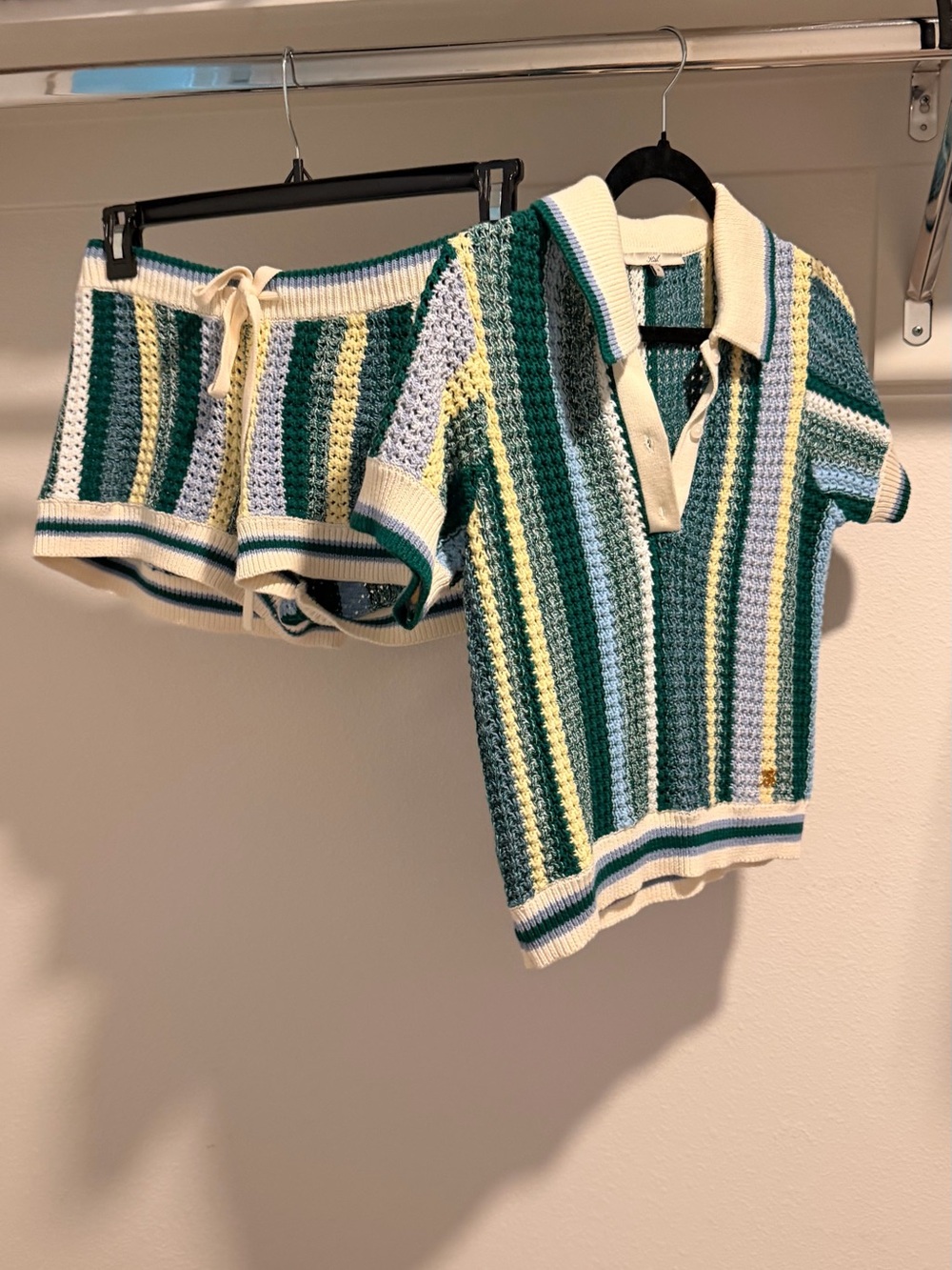Kith Striped Knit Polo Sweater in Green and Cream
